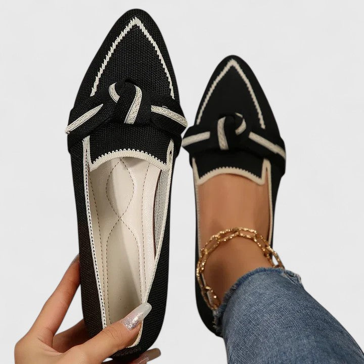 Maricela Women's Pointed Toe Slip-On Loafers with Knot Detail and Contrast Trim