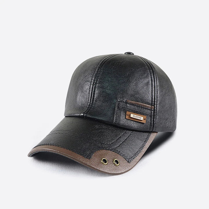 Men's Retro Faux Leather Baseball Cap with Structured Brim
