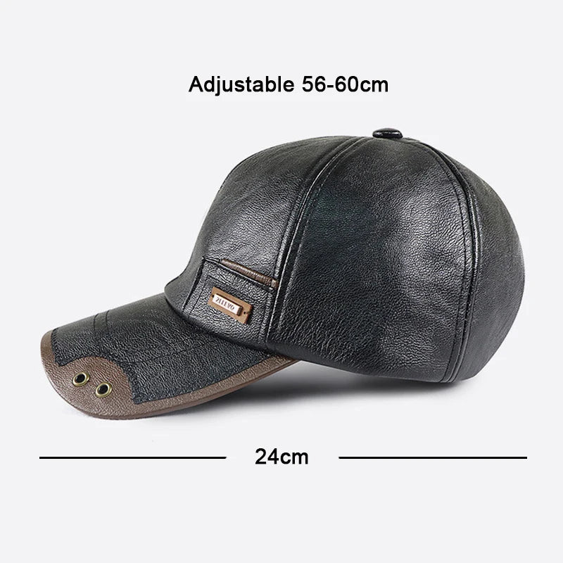 Men's Retro Faux Leather Baseball Cap with Structured Brim