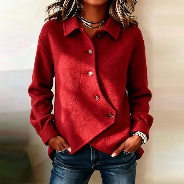 Haven Beck Tessa Women's Velvet Button-Front Jacket with Asymmetric Hem