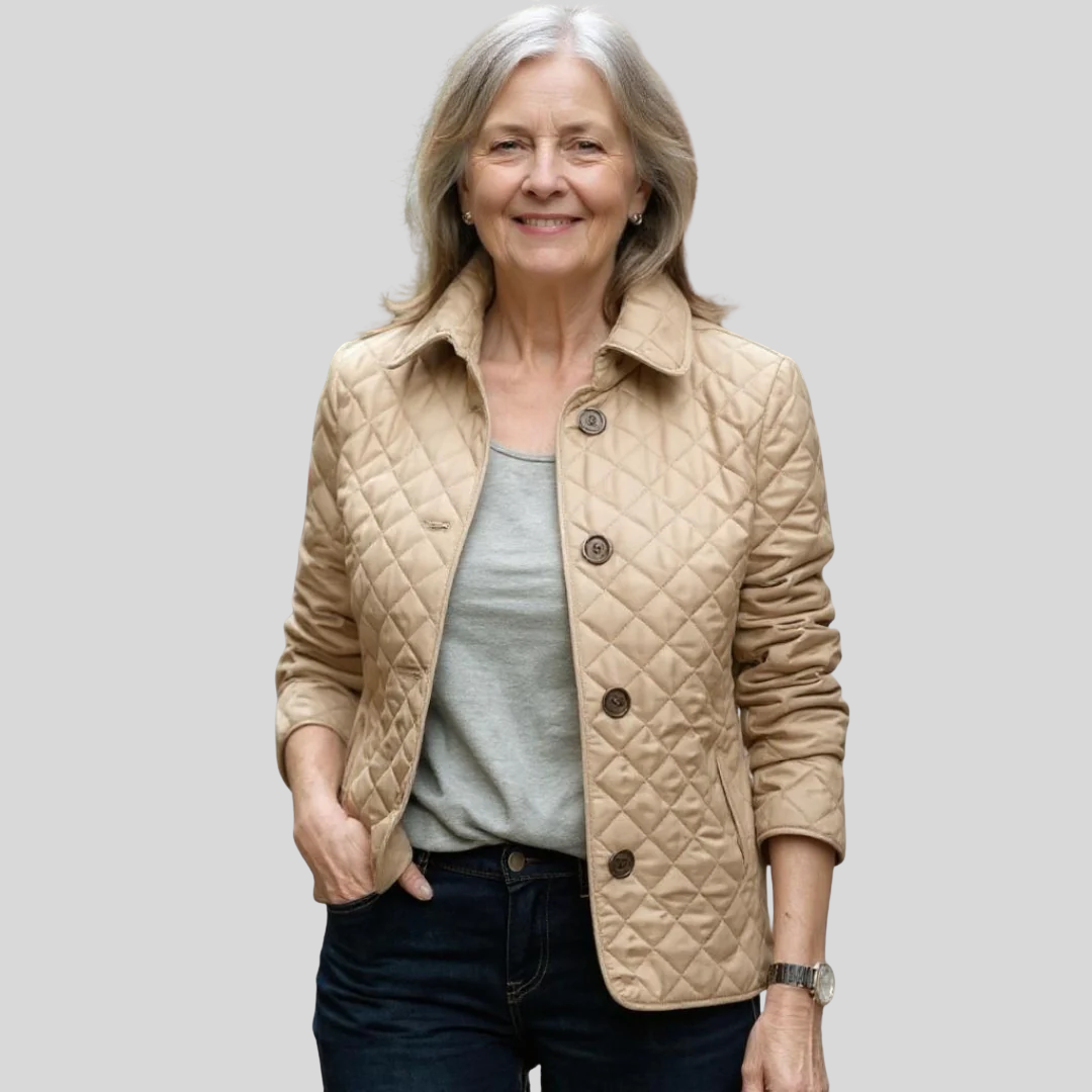 Women's Lightweight Quilted Jacket with Stand Collar and Plaid Cuff Lining