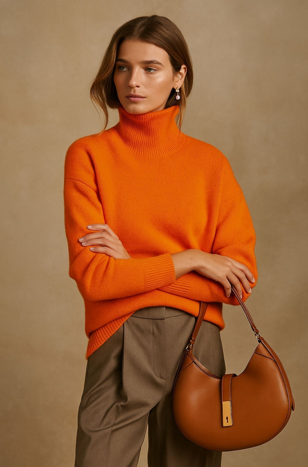 Women's Cashmere Turtleneck Sweater in Black - Oversized Fit