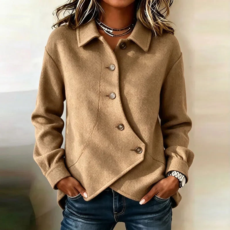 Haven Beck Tessa Women's Velvet Button-Front Jacket with Asymmetric Hem