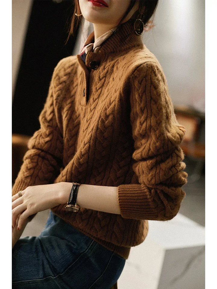 Clara | Cable Knit Button Neck Pullover Sweater for Women