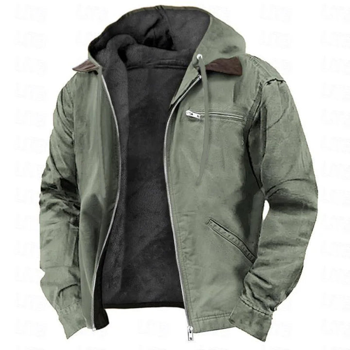 Men's Fleece-Lined Hooded Heavyweight Jacket with Full Zip and Utility Pockets