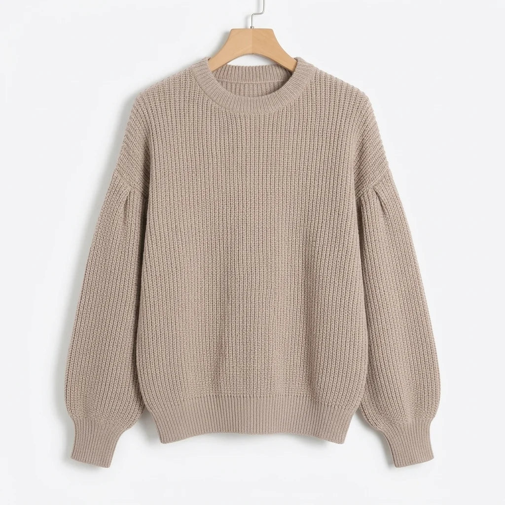 Natalie | Oversized Ribbed Knit Pullover Sweater with Balloon Sleeves for Women