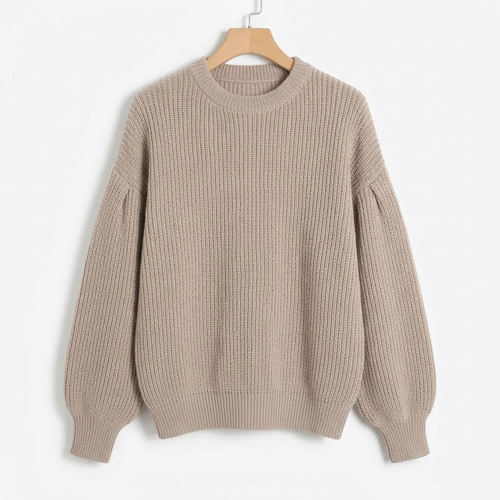 Natalie | Oversized Ribbed Knit Pullover Sweater with Balloon Sleeves for Women