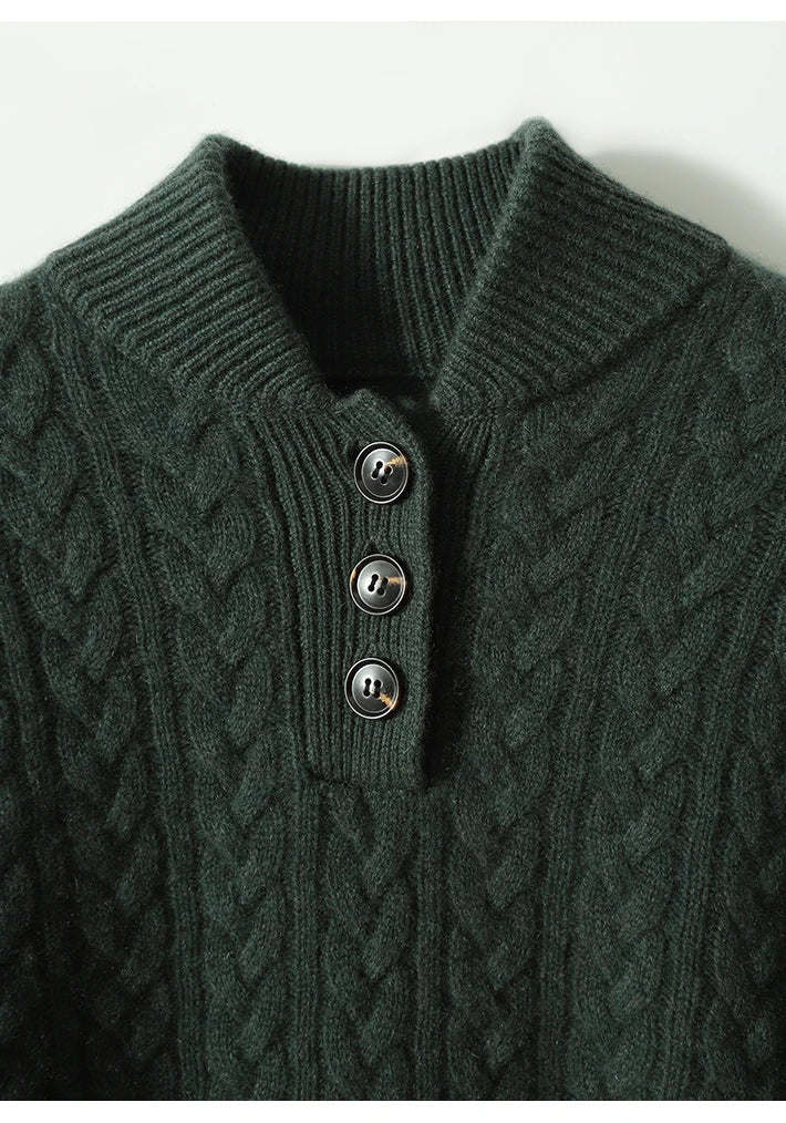 Arden Women's Cable-Knit Button-Up Stand Collar Sweater in Camel Brown