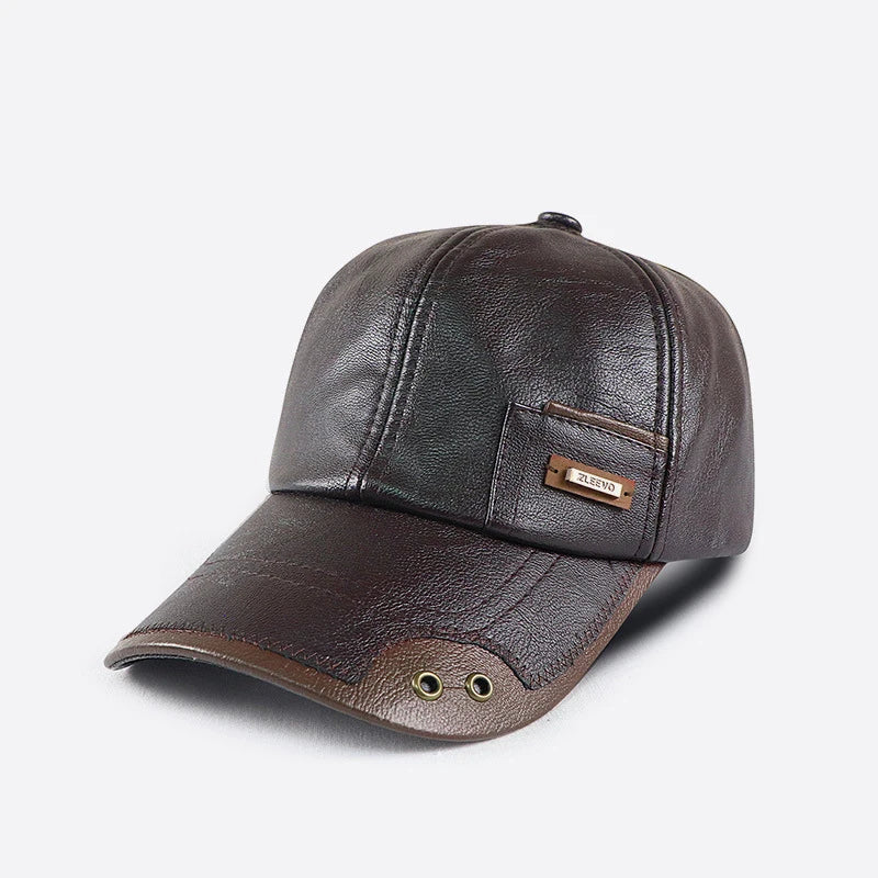 Men's Retro Faux Leather Baseball Cap with Structured Brim