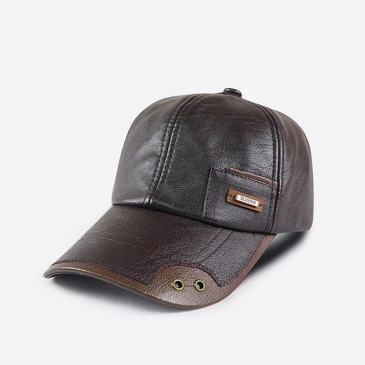 Men's Retro Faux Leather Baseball Cap with Structured Brim