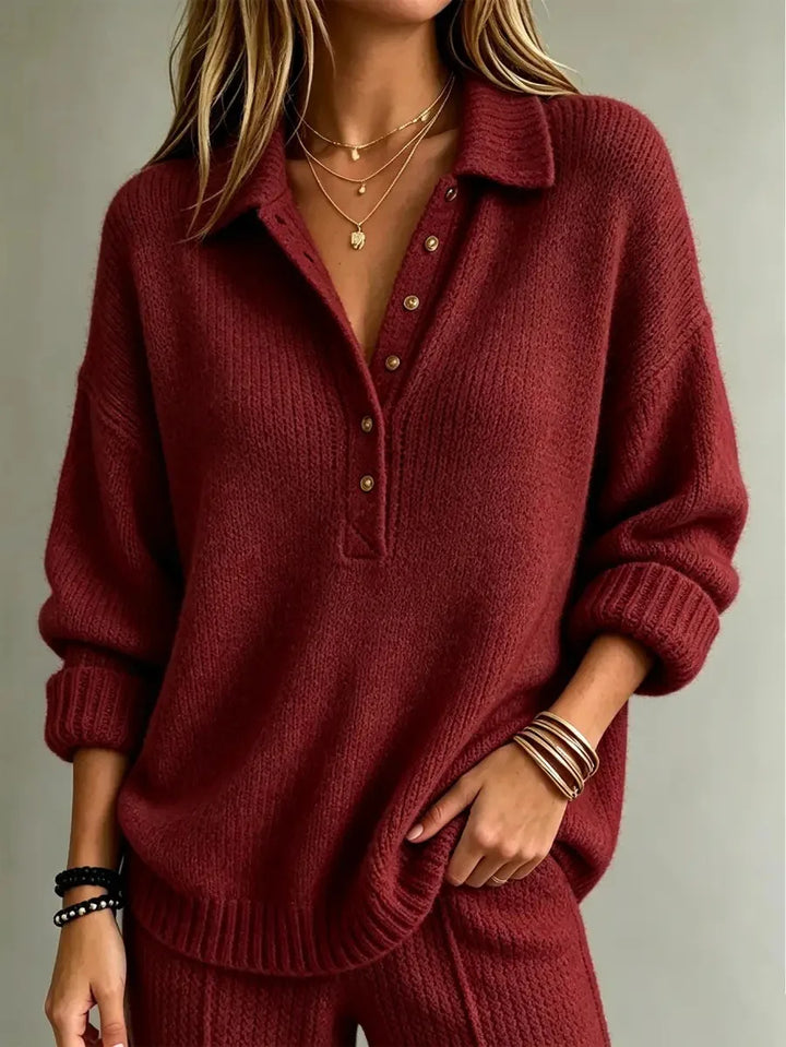 Tessa Polo Collar Button Neck Knit Sweater