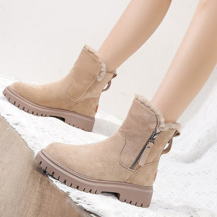 Women's Faux Suede Ankle Snow Boots with Fur Lining and Side Zip