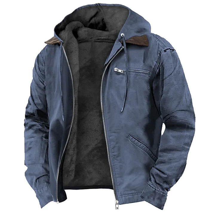 Men's Fleece-Lined Hooded Heavyweight Jacket with Full Zip and Utility Pockets