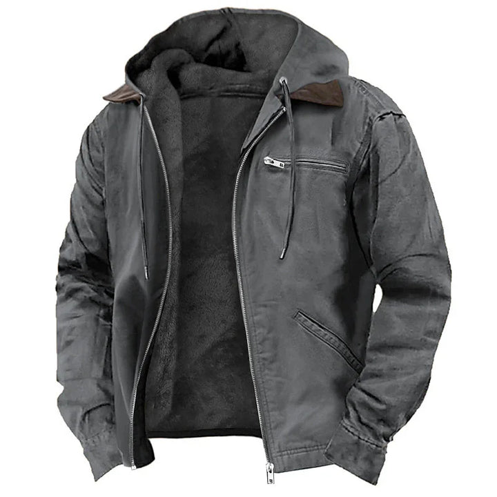 Men's Fleece-Lined Hooded Heavyweight Jacket with Full Zip and Utility Pockets