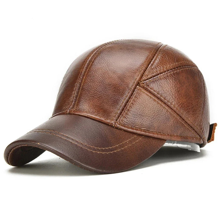 Genuine Leather Vintage Panel Baseball Cap with Adjustable Strap
