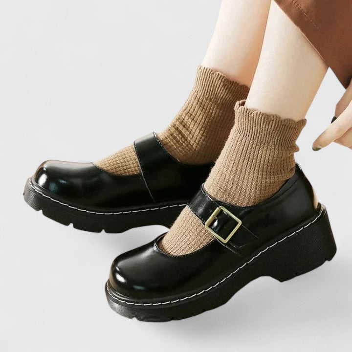 Black Mary Jane Platform Shoes with Buckle Strap and Chunky Sole