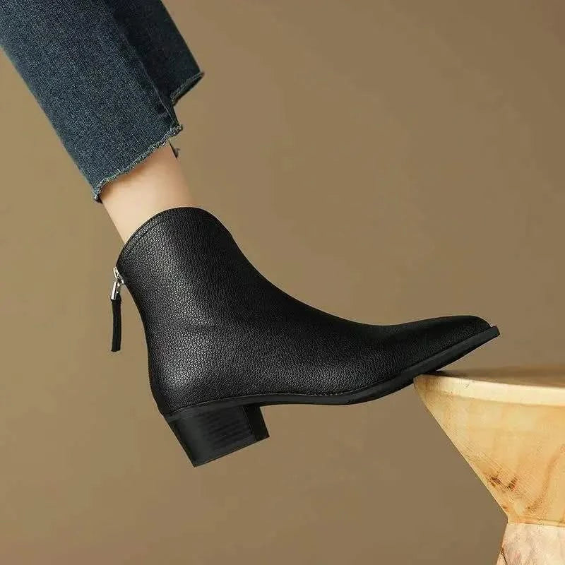 Adeline Women's Pointed Toe Ankle Boots with Block Heel