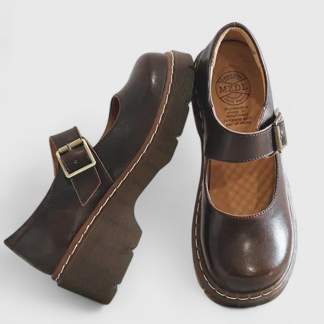 Black Mary Jane Platform Shoes with Buckle Strap and Chunky Sole