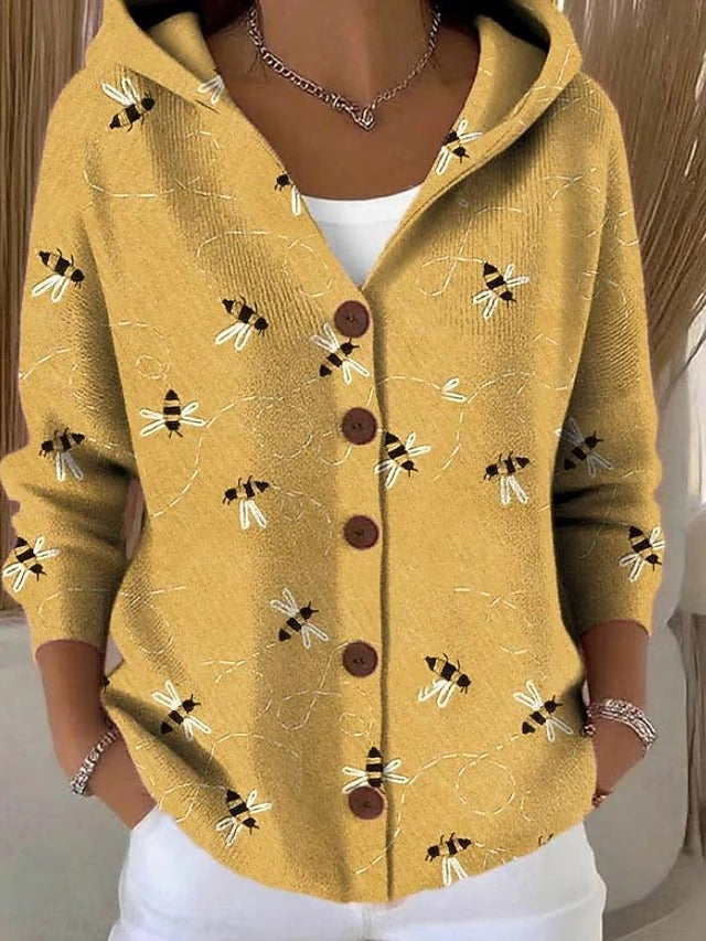 Women's Multicolor Abstract Print Button-Front Hooded Cardigan