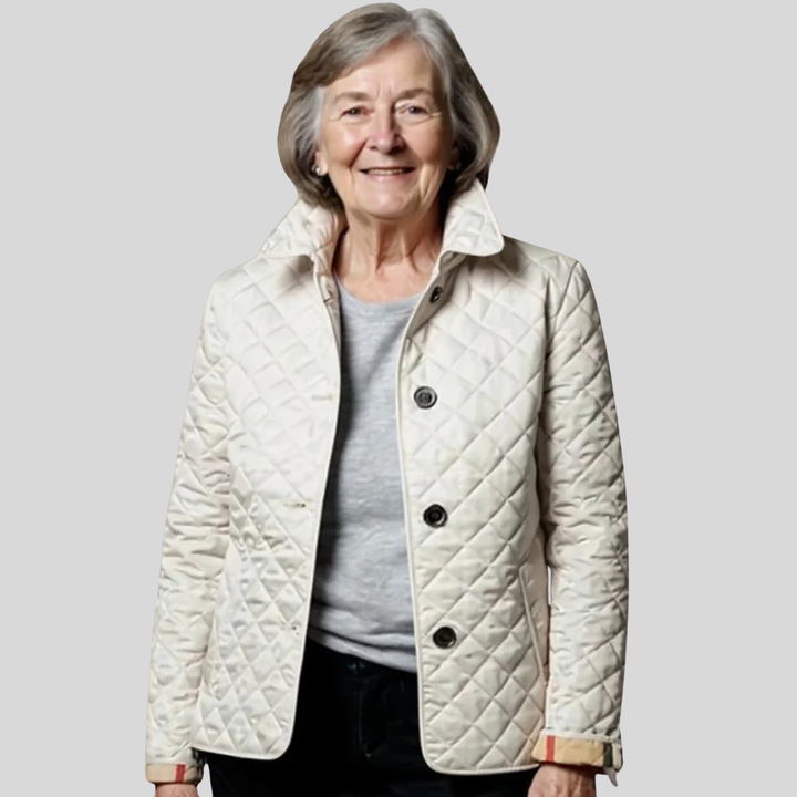 Women's Lightweight Quilted Jacket with Stand Collar and Plaid Cuff Lining