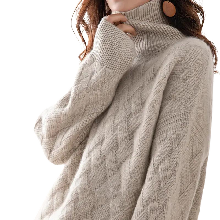 Women's Cable Knit Turtleneck Sweater in Cashmere Blend