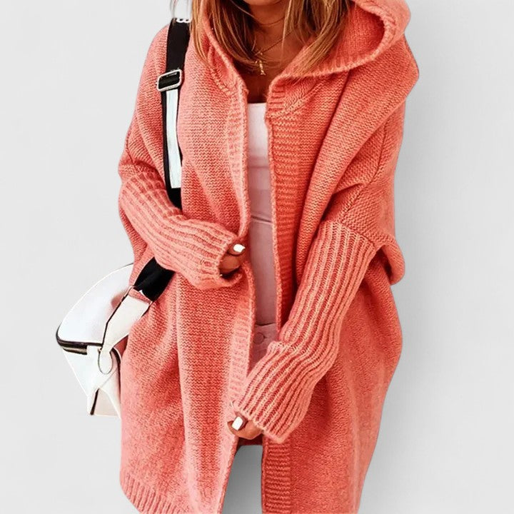Della Oversized Hooded Knit Cardigan in Teal