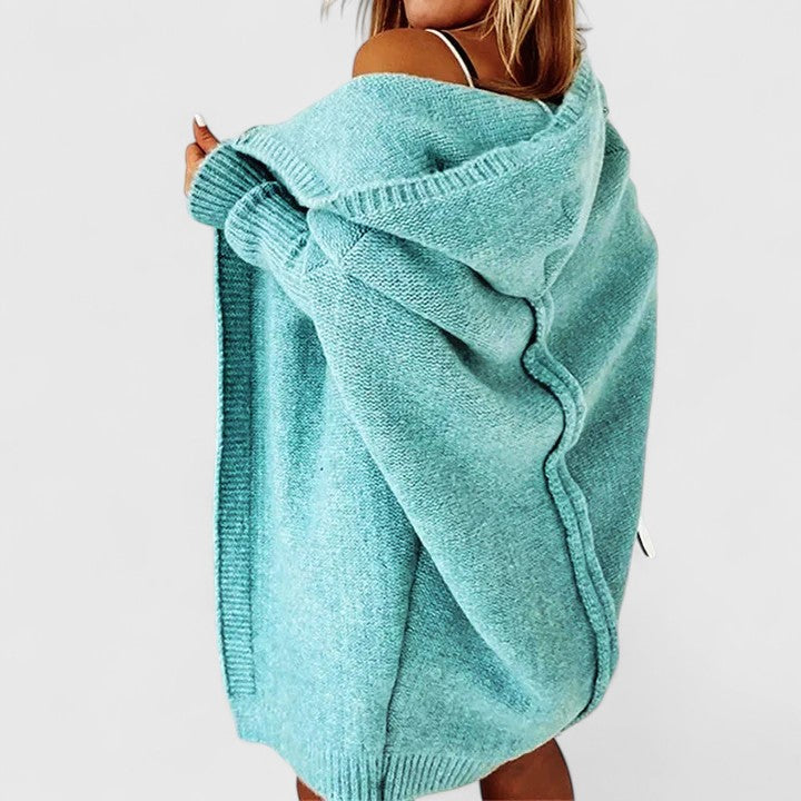 Della Oversized Hooded Knit Cardigan in Teal