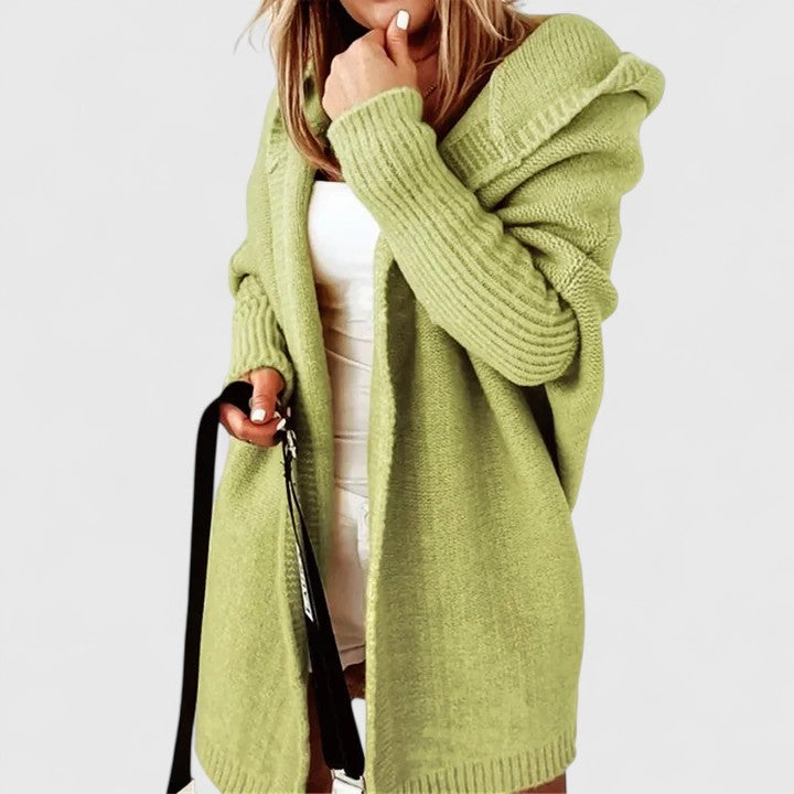 Della Oversized Hooded Knit Cardigan in Teal