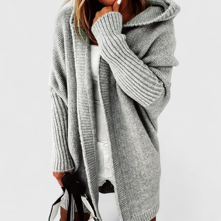 Della Oversized Hooded Knit Cardigan in Teal