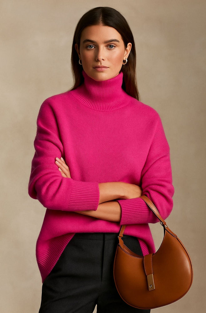 Women's Cashmere Turtleneck Sweater in Black - Oversized Fit