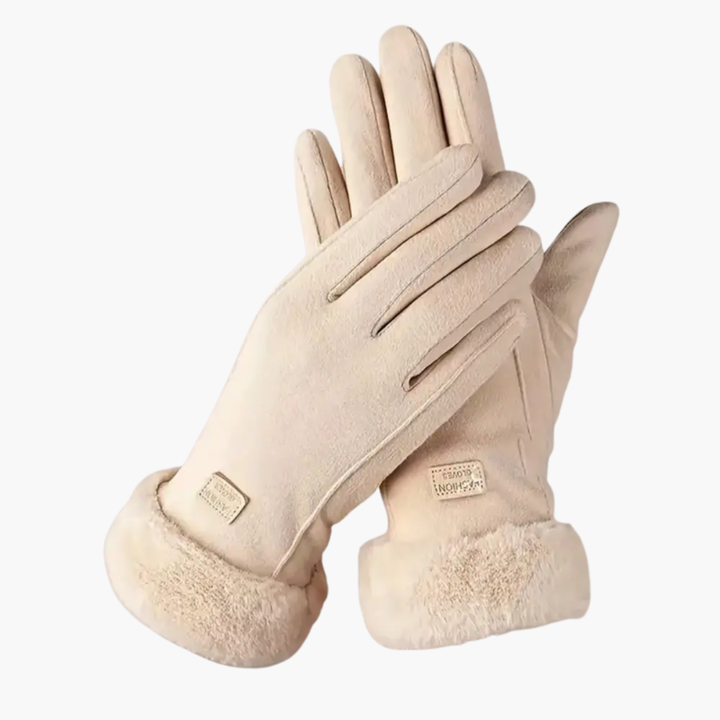 Women's Winter Gloves with Faux Fur Cuff Trim and Fleece Lining in Black