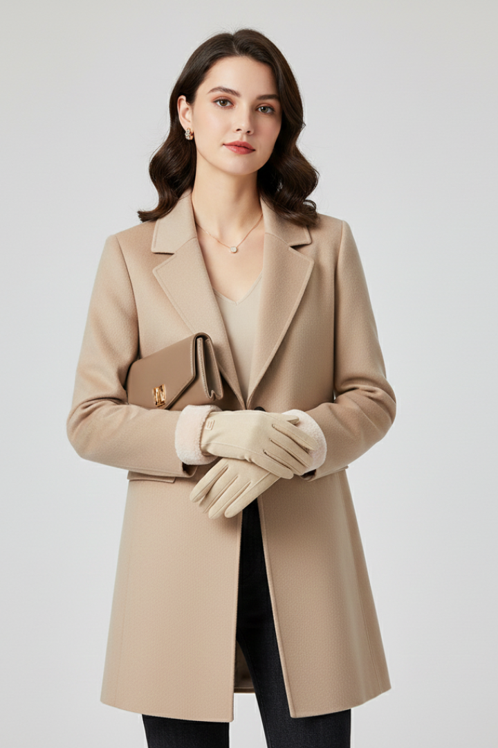 Women's Winter Gloves with Faux Fur Cuff Trim and Fleece Lining in Black