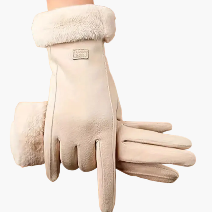 Women's Winter Gloves with Faux Fur Cuff Trim and Fleece Lining in Black