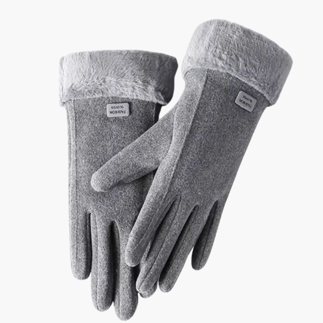 Women's Winter Gloves with Faux Fur Cuff Trim and Fleece Lining in Black
