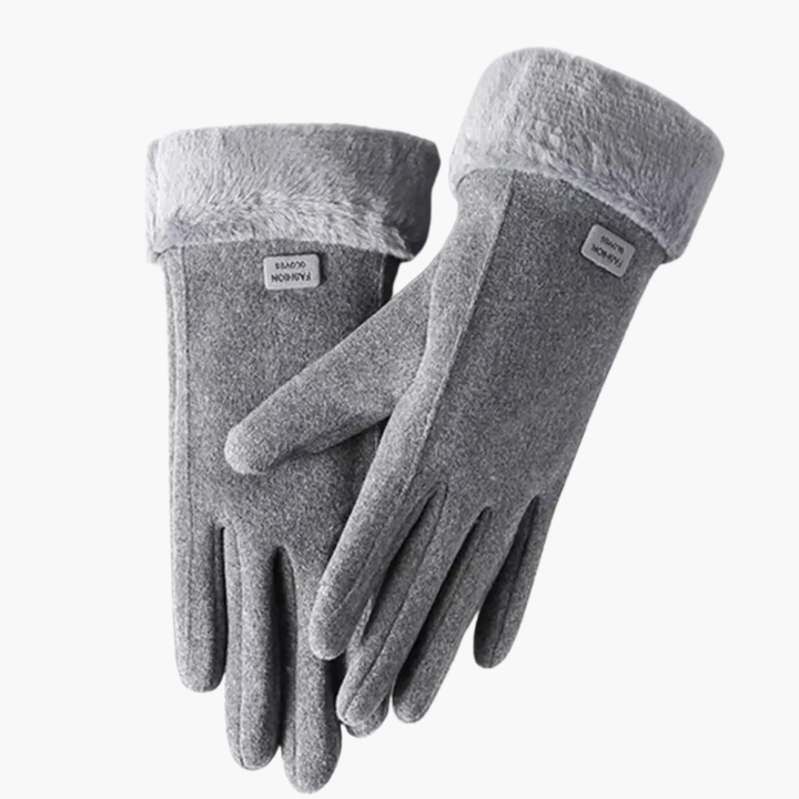 Women's Winter Gloves with Faux Fur Cuff Trim and Fleece Lining in Black