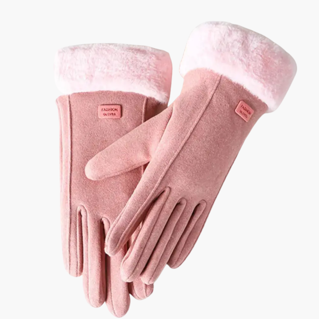 Women's Winter Gloves with Faux Fur Cuff Trim and Fleece Lining in Black