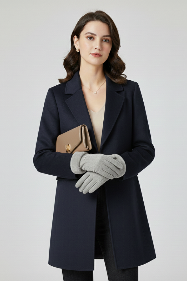 Women's Winter Gloves with Faux Fur Cuff Trim and Fleece Lining in Black