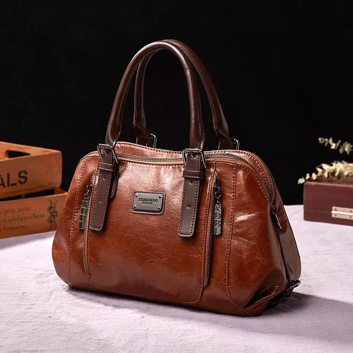 Vintage Style Faux Leather Tote Handbag with Crossbody Strap in Brown
