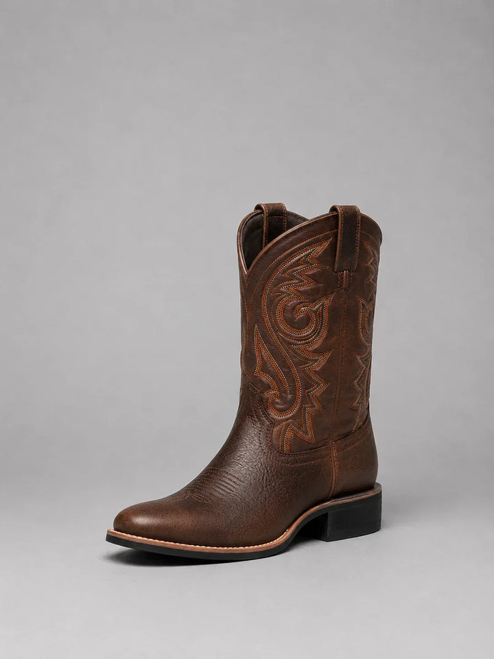 Adalyn Women's Brown Leather Western Cowboy Boots with Embroidered Shaft