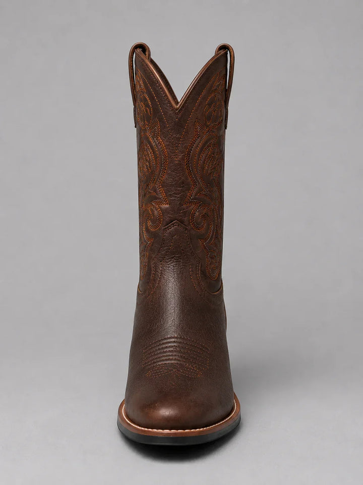 Adalyn Women's Brown Leather Western Cowboy Boots with Embroidered Shaft