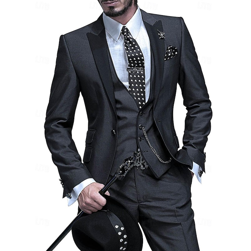 Men's 3-Piece Slim Fit Suit Set with Blazer, Waistcoat and Trousers in Burgundy