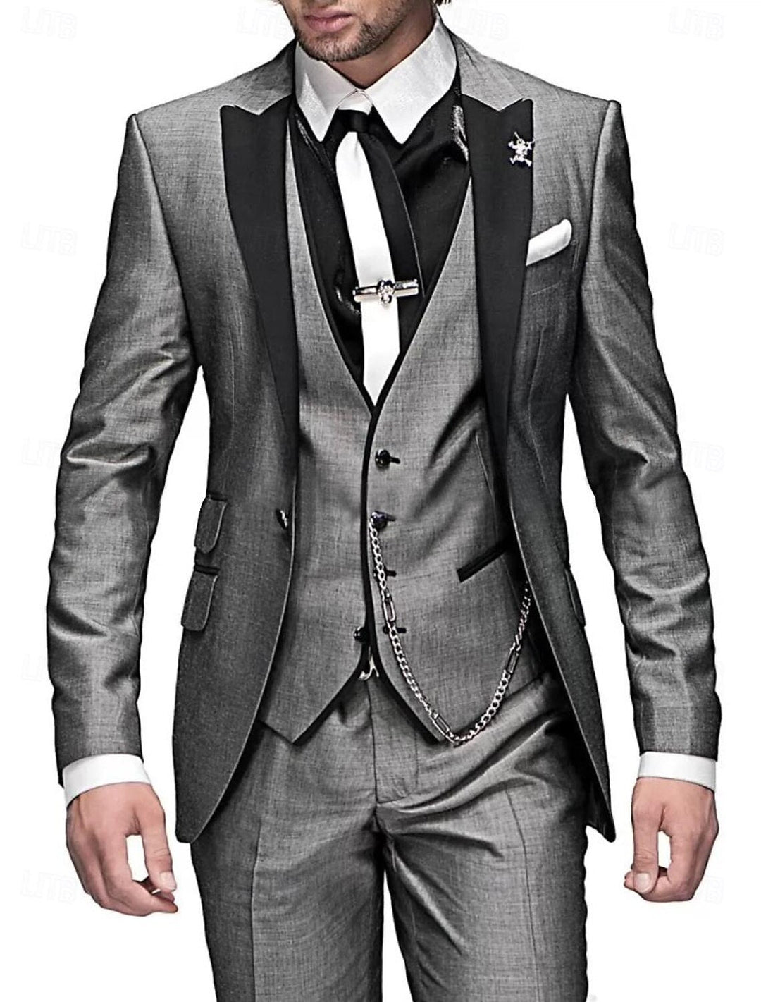Men's 3-Piece Slim Fit Suit Set with Blazer, Waistcoat and Trousers in Burgundy