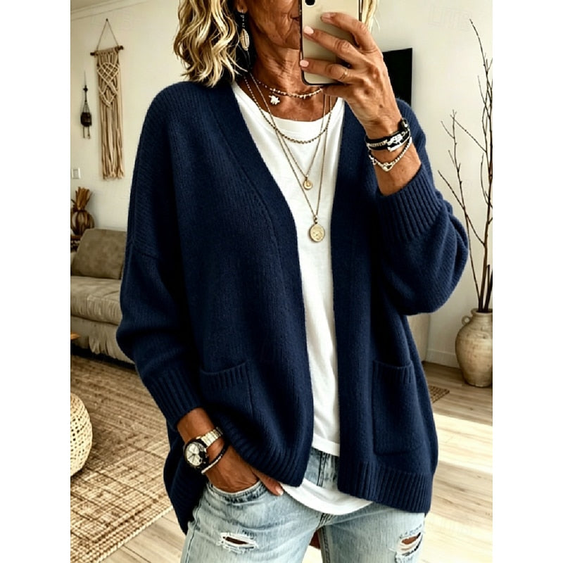 Iris Relaxed Open-Front Knit Cardigan with Pockets