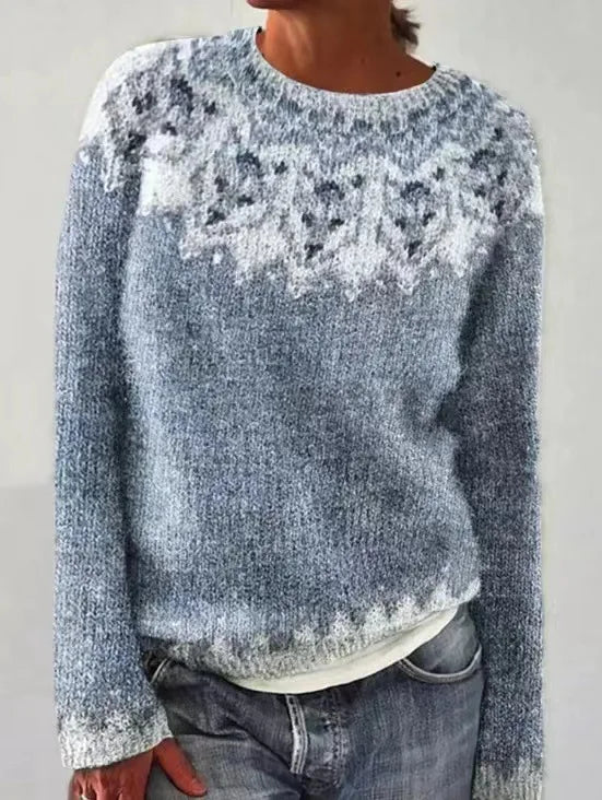 Women's Multicolor Striped Knit Pullover Sweater with Crew Neck