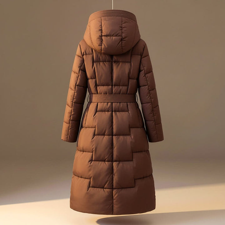 Anastasia Women's Quilted Hooded Long Puffer Coat with Belt