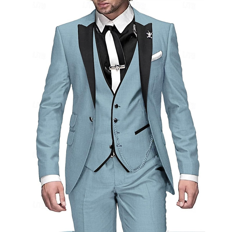 Men's 3-Piece Slim Fit Suit Set with Blazer, Waistcoat and Trousers in Burgundy