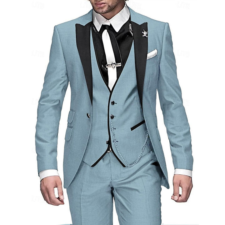 Men's 3-Piece Slim Fit Suit Set with Blazer, Waistcoat and Trousers in Burgundy