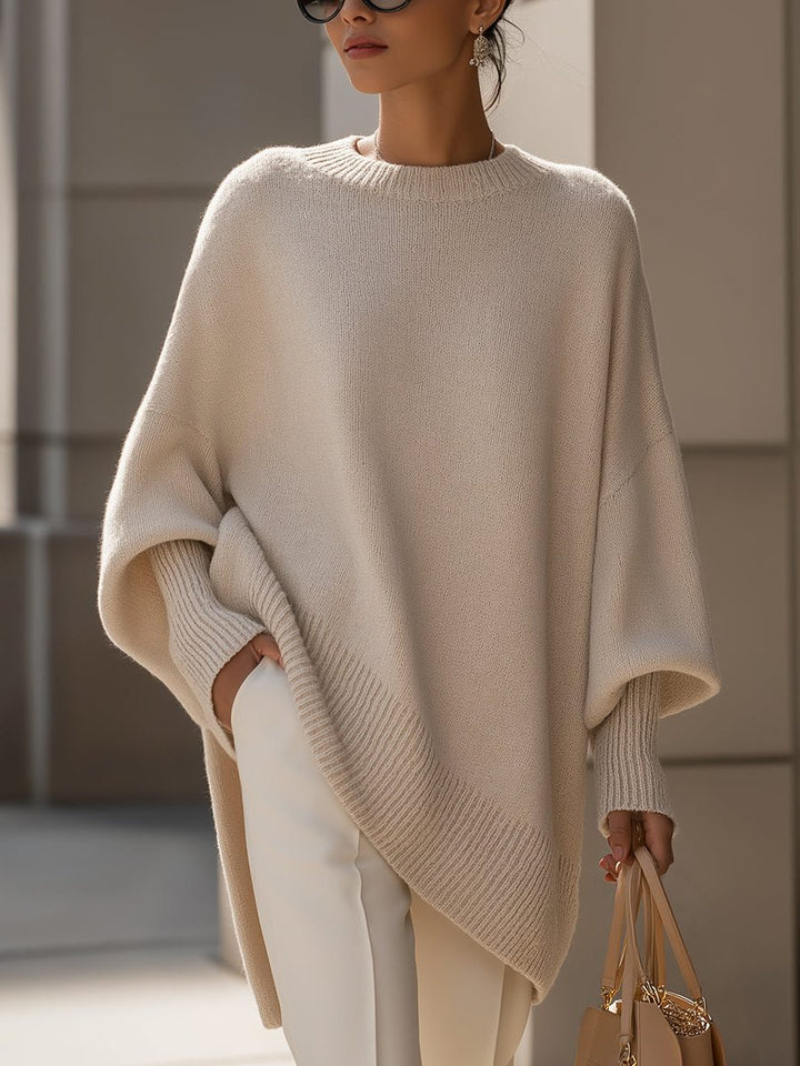 Bathilde Merino Wool Oversized Asymmetrical Knit Sweater for Women