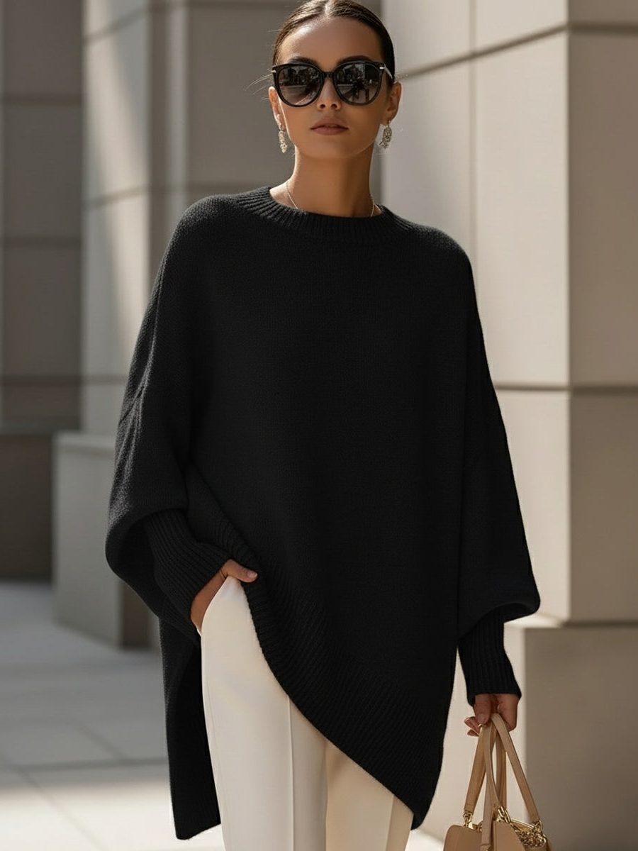 Bathilde Merino Wool Oversized Asymmetrical Knit Sweater for Women