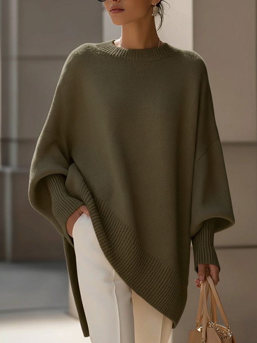 Bathilde Merino Wool Oversized Asymmetrical Knit Sweater for Women